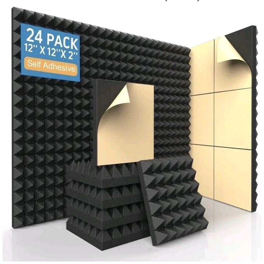 Auslet 12 Pack Self-Adhesive Acoustic Foam Panels, 12 x 12 x 2 Inches